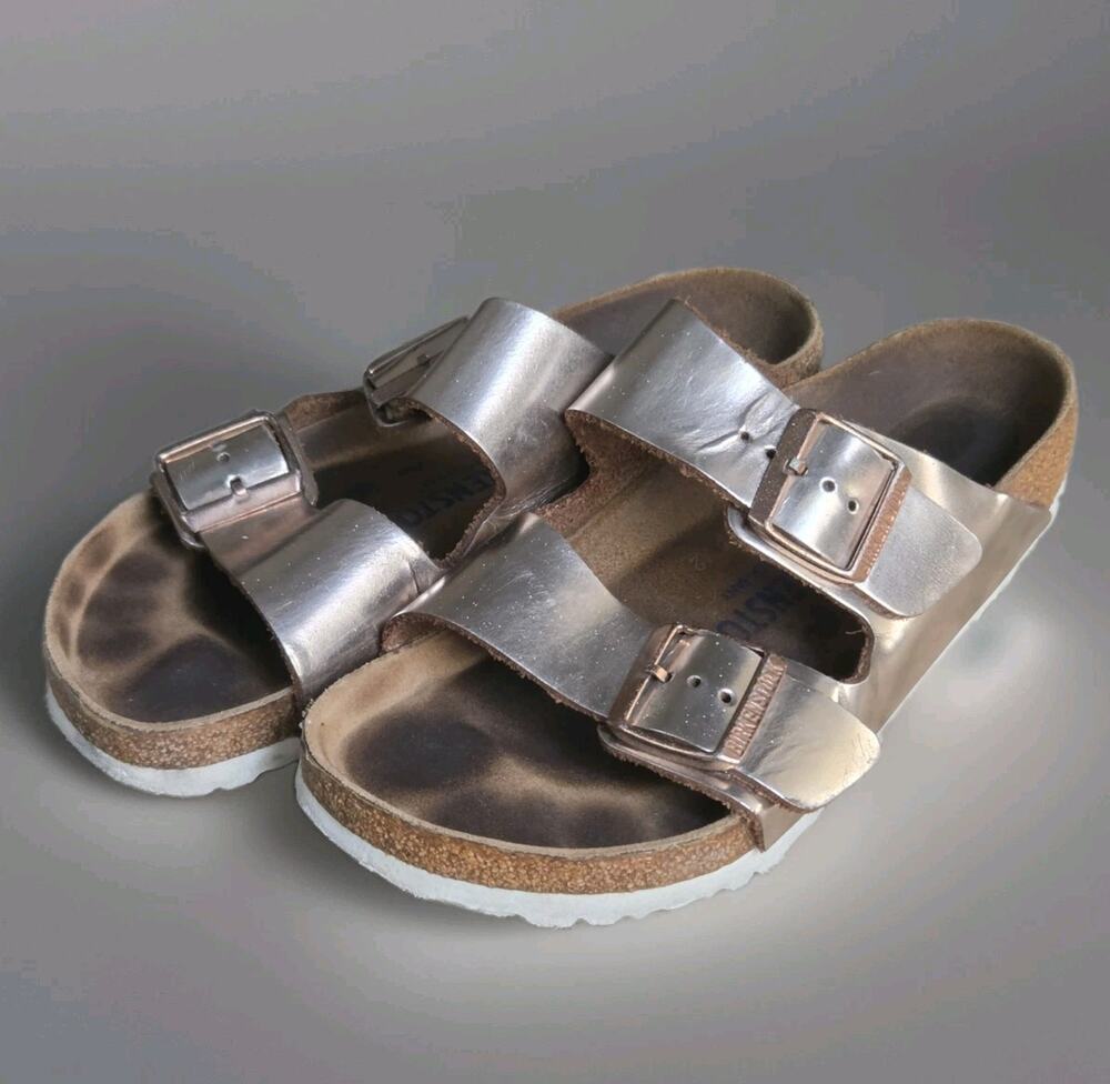 Birkenstock Arizona Women's 38 US 7 Metallic Rose Gold Slide Sandals